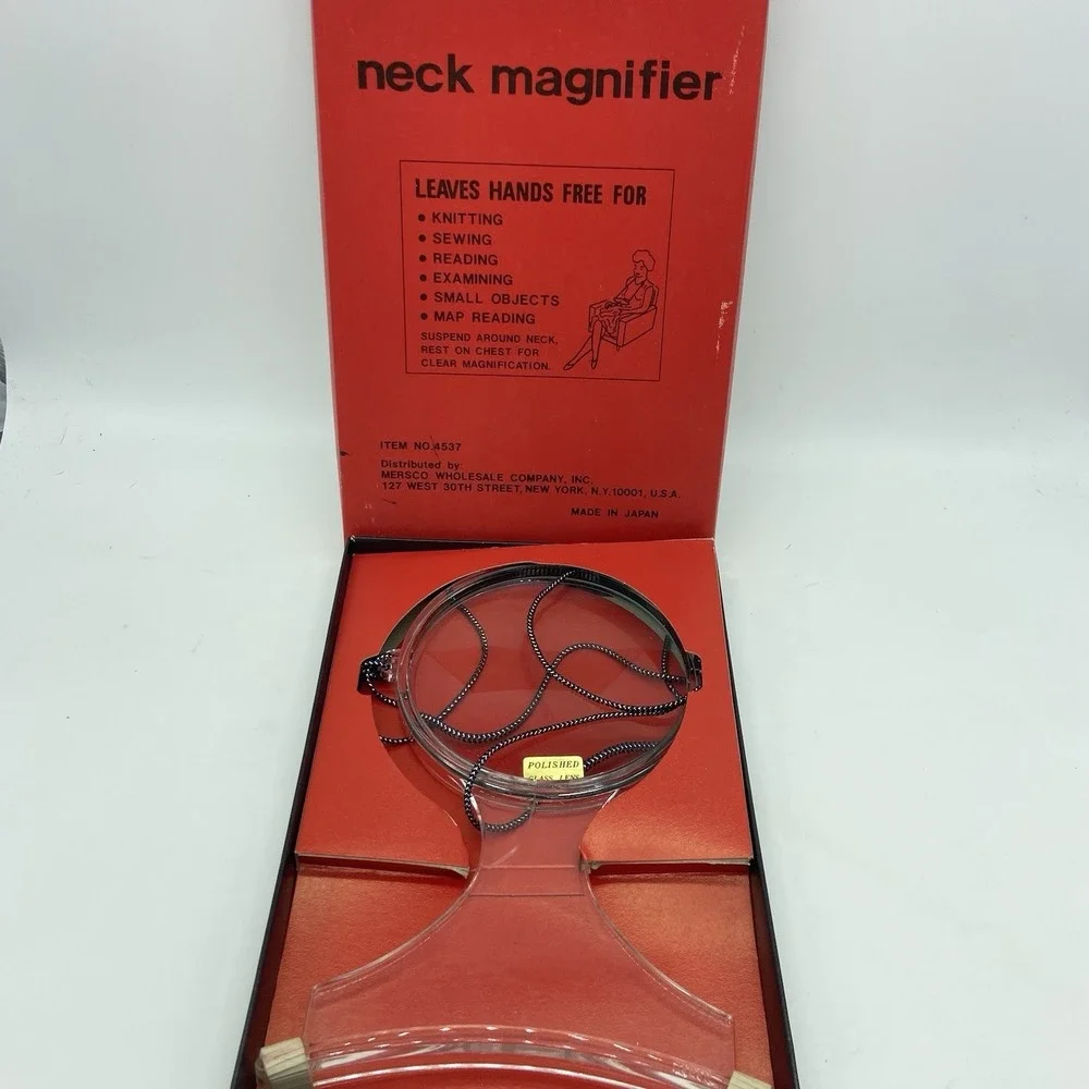 Vintage Mersco Neck Magnifier Glass Hands Free Reading Sewing Original Box Japan